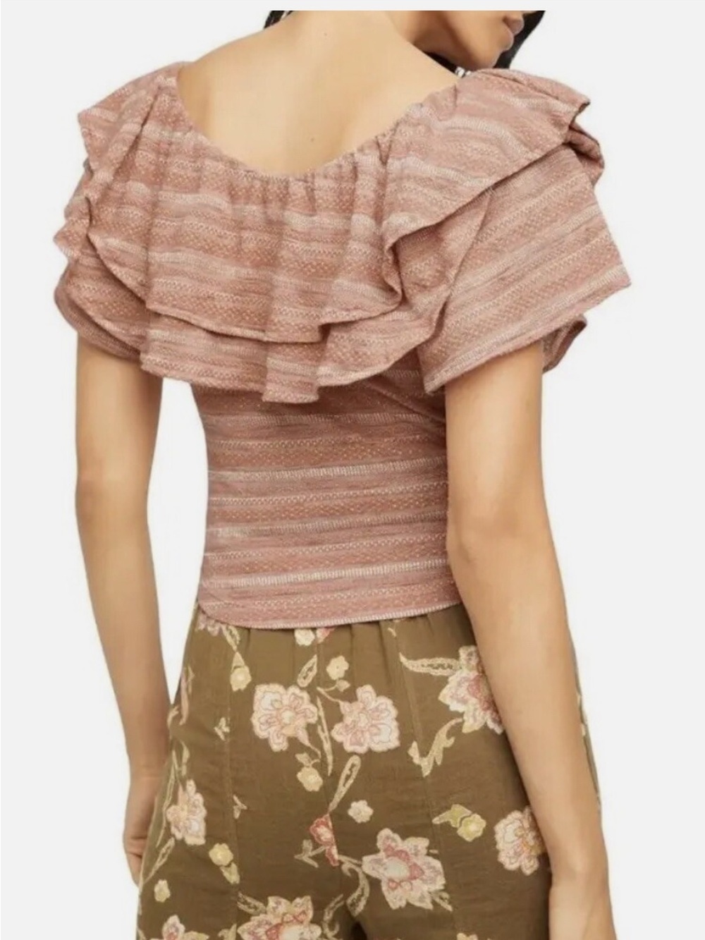 Free People Heirloom Ruffle Top Blush Pink Textured Knit Flutter Sleeve Size S - Picture 3 of 12
